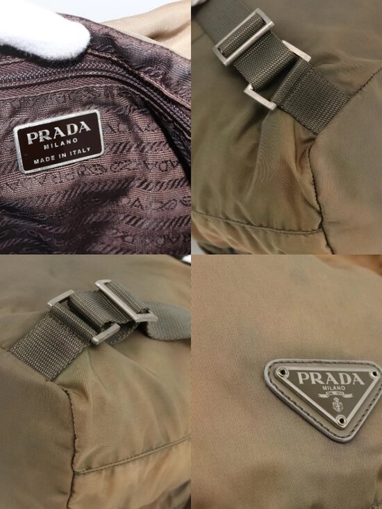 PRADA Backpack Nylon Khaki Silver Auth YKZ1086 main image 15